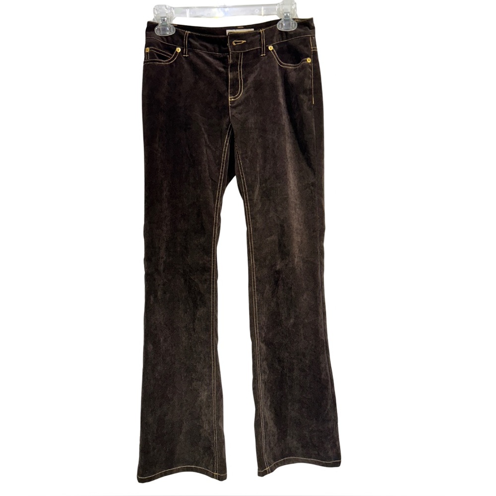 Michael Kors Brown Suede Look Pants Size 4 Straight Leg Velour Stretch Casual